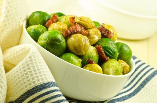 Roasted Brussels Sprouts with Turkey Strips